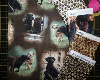 Paquete Fat Quarter For the Love of Labs - Juego de 5 piezas de telas QT con diseño de perro labrador realista - 100 % algodón