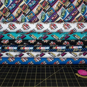 Nascar Fat Quarter Bundle - 7 Piece Licensed Nascar Sport FQ Bundle - 100% Cotton Woven Fabric