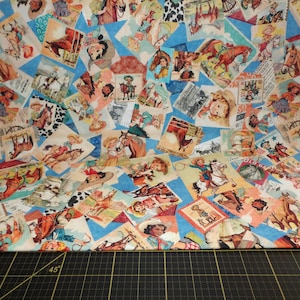 QT-Stoffe. Hallo Cowgirl. Cowgirl Collage Blau