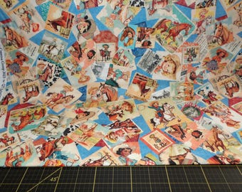 QT Fabrics. Hey Cowgirl. Cowgirl Collage Blue