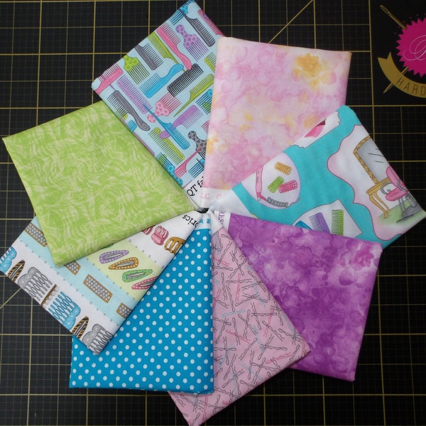 A Cut Above Fat Quarter Bundle - 8 Piece QT Fabrics. Beautician / Hair Stylist FQ Bundle - 100% Cotton Fabric