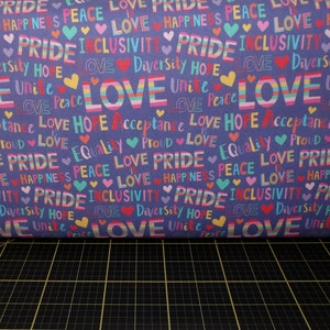 Paintbrush Studio. Bright Love. Pride Words Purple - Pride Month / Queer / LGBTQIA Fabric