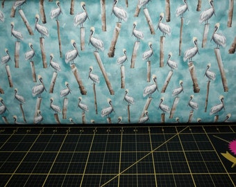 Blank Quilting. Ocean Oasis. Pelicans Teal - low volume beach fabric