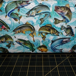 David Textiles. Freshwater Fish. Fish Activity Aqua DIGITALLY PRINTED