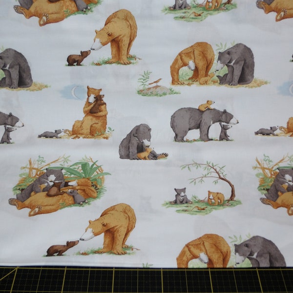 Clothworks. You're All My Favorites. Bear Family. Mist Gray - Anita Jeram Book Fabric