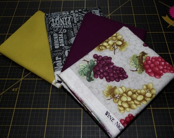 Wijnavond Fat Quarter Bundel - 4-delige Fat Quarter Bundel met wijnthema - 100% geweven katoen