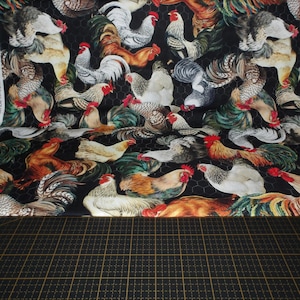 Michael Miller. Early To Rise. Poultry In Motion Multi - farmhouse style chicken and rooster fabric