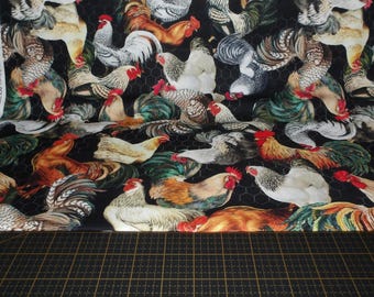 Michael Miller. Early To Rise. Poultry In Motion Multi - farmhouse style chicken and rooster fabric
