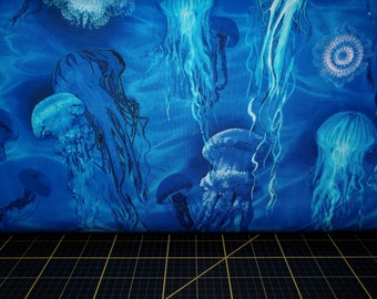 Kanvas. Oceana. Quallen-Jubiläumsblau. Digital gedruckt.