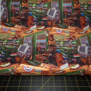David Textiles. McGill's Bait & Tackle DIGITALLY PRINTED - Fishing Shop Fabric
