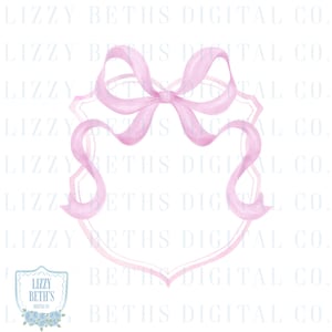 Preppy Pink Bow Crest PNG | Grandmillenial Crest Watercolor PNG | PNG Crest Clipart | Digital Download | LizzyBethsDigitalCo