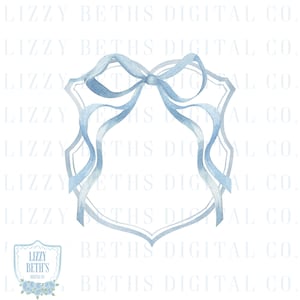 Preppy Blue Bow Crest PNG | Grandmillenial Crest Watercolor PNG | PNG Crest Clipart | Digital Download | LizzyBethsDigitalCo