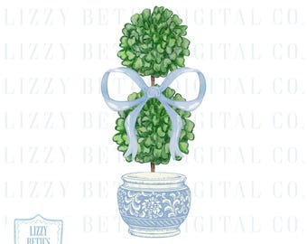 Topiária Chinoiserie Preppy Chic PNG | Laço Chinoiserie Aquarela PNG | Clipart de Topiária PNG | Download Digital | LizzyBethsDigitalCo