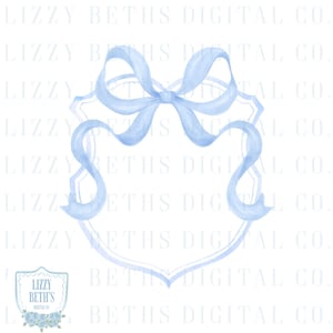 Preppy Blue Bow Crest PNG | Grandmillenial Crest Watercolor PNG | PNG Crest Clipart | Digital Download | LizzyBethsDigitalCo