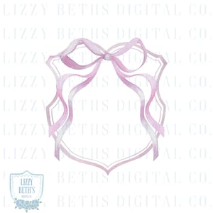 Preppy Pink Bow Crest PNG | Grandmillenial Crest Watercolor PNG | PNG Crest Clipart | Digital Download | LizzyBethsDigitalCo
