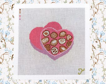 Valentines Box of Chocolate Needlepoint Canvas, 18-Mesh Needlepoint Canvas, Valentines Day Needlepoint, Holiday Canvas