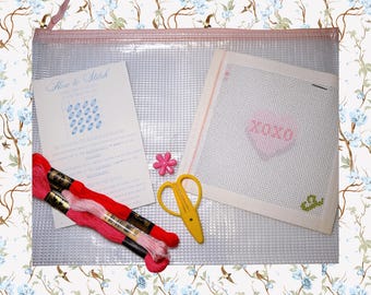 Valentine's Needlepoint Kit, Beginner DIY, Love Letter, Candy Heart