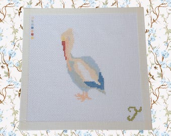 Hand-Painted Pelican Needlepoint Canvas, Coastal Decor (3x5 inch)