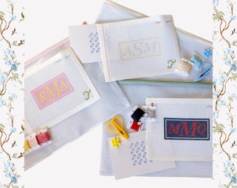 Custom Monogram Needlepoint Kit, 2x3 Initial Needlepoint Canvas, Hand-Painted Needlepoint Kit, Beginner Needlepoint Canvas