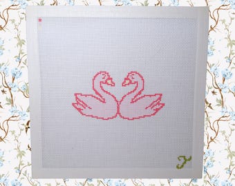 Swan Needlepoint Canvas, Valentine's Day Gift, Hand-Painted 18-Mesh
