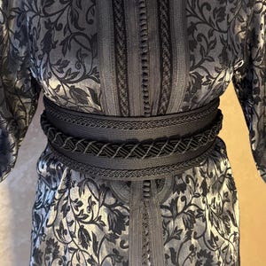 Vintage Moroccan Black Caftan – Used Satin & Velvet Floral Dress with Belt | One Piece Takchita | Moroccan Wedding, Henna and Party Outfit