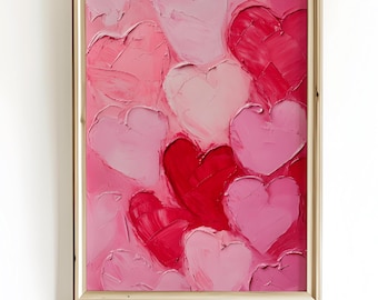 Valentines Day Red Pink Heart Printable Wall Art, Romantic Vintage Home Decor, Pink Valentine Day Print
