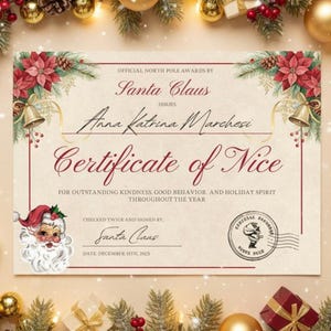 Nice List Certificate Vintage Paper • Santa Nice List - Printable PDF (A4 & US Letter) • Editable Canva Template • 2025 Christmas Kids Gift
