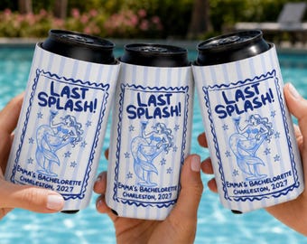 Mermaid Bachelorette Can Cooler, Beach Bach Party Favor, Personalized Seashell Drink Sleeve, Bridesmaid Gift