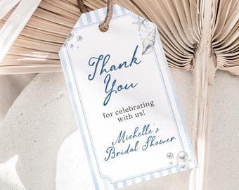 Ocean Favor Tag Template, Beach Bridal Shower Thank You Tag, Editable Canva Download
