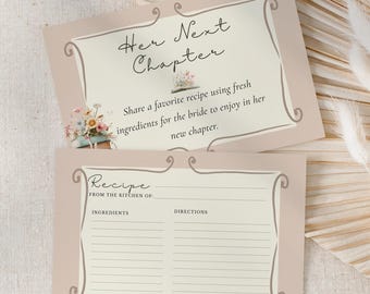 Plantilla de tarjetas de recetas "Su próximo capítulo", tarjeta de recetas para despedida de soltera (4x6), tarjeta para compartir recetas, despedida de soltera con temática de libros, Canva editable