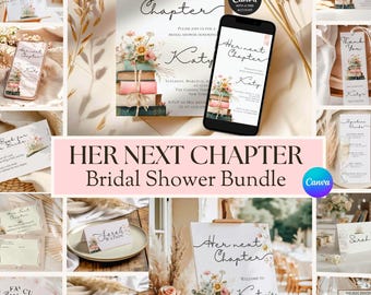 Book Themed Bridal Shower Bundle, A New Chapter Begins Bridal Shower Kit, Literary Bridal Shower Decor, Editable Canva Template