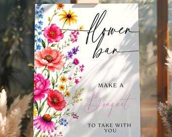 Bloom Bar Sign, Wedding Flower Bar Sign, Bouquet Bar Sign, Bridal Shower Flower Station, Printable Canva Template