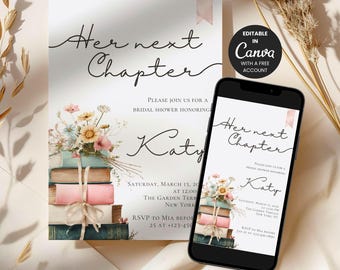 Her Next Chapter Bridal Shower Invitation, Book Bridal Shower Invite Template, A New Chapter Begins Bridal Shower, Storybook Shower