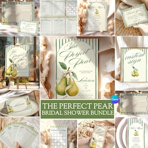 Perfect Pear Bridal Shower Bundle, Pear Themed Bridal Shower Decor, Perfect Pair Bridal Shower, Editable Canva Invitation, Games, Signs Kit