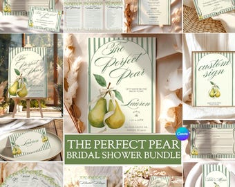 Perfect Pear Bridal Shower Bundle, Pear Themed Bridal Shower Decor, Perfect Pair Bridal Shower, Editable Canva Invitation, Games, Signs Kit