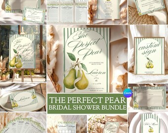 Perfecte peer bruids douche bundel, peren thema vrijgezellenfeest decor, perfect paar bruids douche, bewerkbare canvas uitnodiging, games, borden kit
