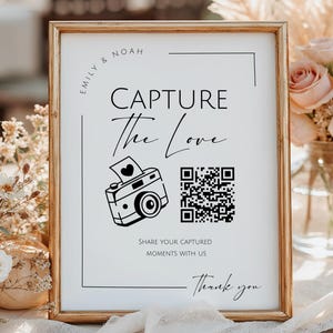 QR Code Wedding Sign, Capture the Love, Editable Canva Printable Template