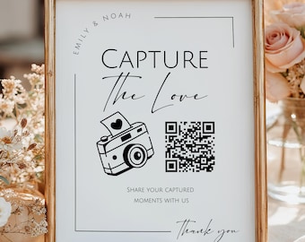 QR Code Wedding Sign, Capture the Love, Editable Canva Printable Template