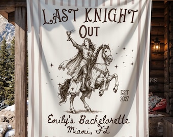 Last Knight Out Bachelorette Banner, Personalized Medieval Bach Photo Backdrop, Renaissance Faire Decor, Fantasy Bride Wall Tapestry