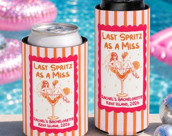 Italian Summer Bachelorette Can Cooler, Personalized Spritz Party Favor, Destination Bach Drink Sleeve