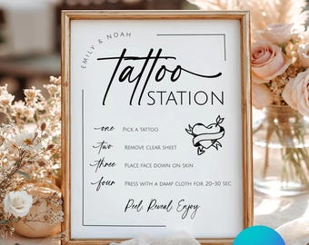 Tattoo Station Sign Wedding Template, Temporary Bar Favor Table, Editable Canva Template, Digital Download