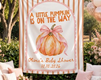 A Little Pumpkin Is on the Way Baby Shower Banner, Personalized Pink Pumpkin Backdrop, Fall Baby Shower Decor