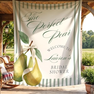 Perfect Pear Bridal Shower Banner, Personalized Pear Backdrop, Sage Green Botanical Welcome Sign,