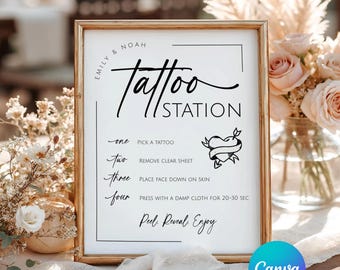 Tattoo Station Schild Hochzeitsvorlage, temporärer Bar Favor Table, bearbeitbare Canva Vorlage, digitaler Download