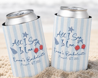 Küsten Bachelorette Dosenkühler Bevorzugung, personalisierte Strandgetränkehülle, Brautjungfer am Meer, Ozean-Mädchen-Reise-Gewohnheit