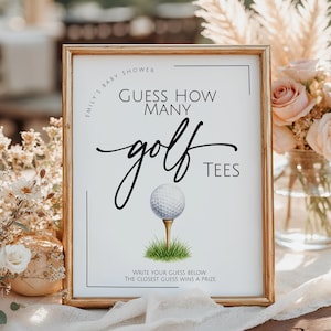 Guess How Many Golf Tees Are in The Jar Sign, Golf Baby Shower Game, Editable Canva  5x7 8x10