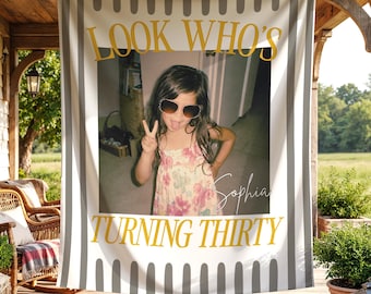 30th Birthday Photo Banner, Look Who’s Turning Thirty, Personalized Childhood Photo Backdrop