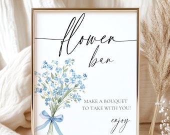 Etwas Blaues Blumen Bar Zeichen, Brautparty Blumen Bar Vorlage, Build A Bouquet Zeichen, Dusty Blue Brautdekor Canva