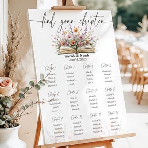 チャプター座席表テンプレート、書籍テーマの結婚式座席表サインを見つけましょう