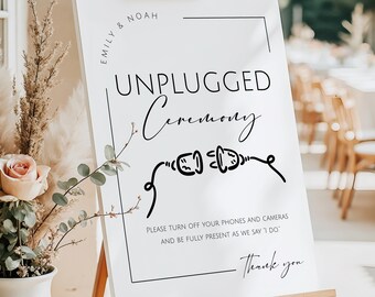 Unplugged Ceremony Sign Template, Modern Minimalist Wedding Sign, Editable Canva Instant Download
